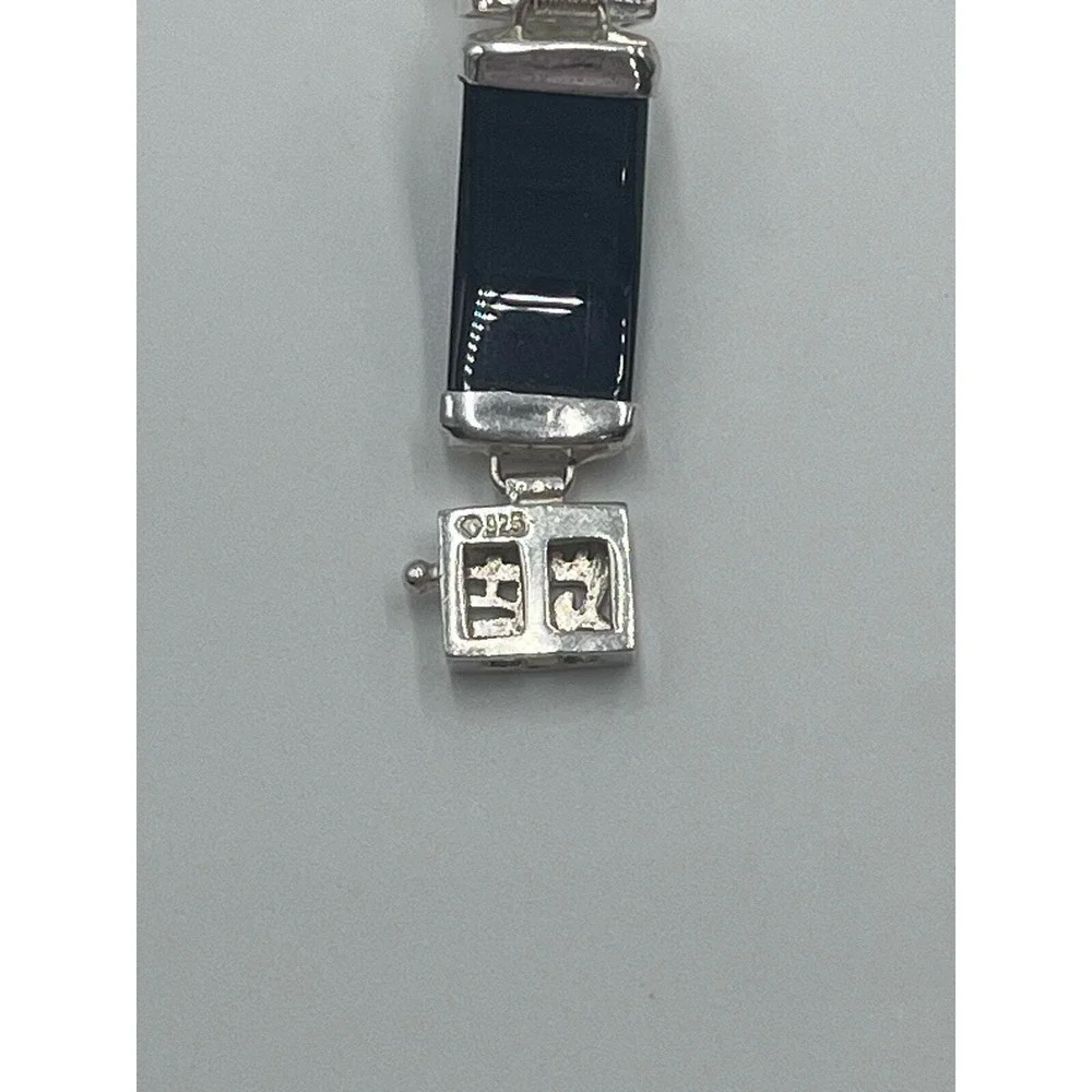 Vintage 1960's Signed Chinese Jadeite Sterling Panel Link Bracelet 7.5